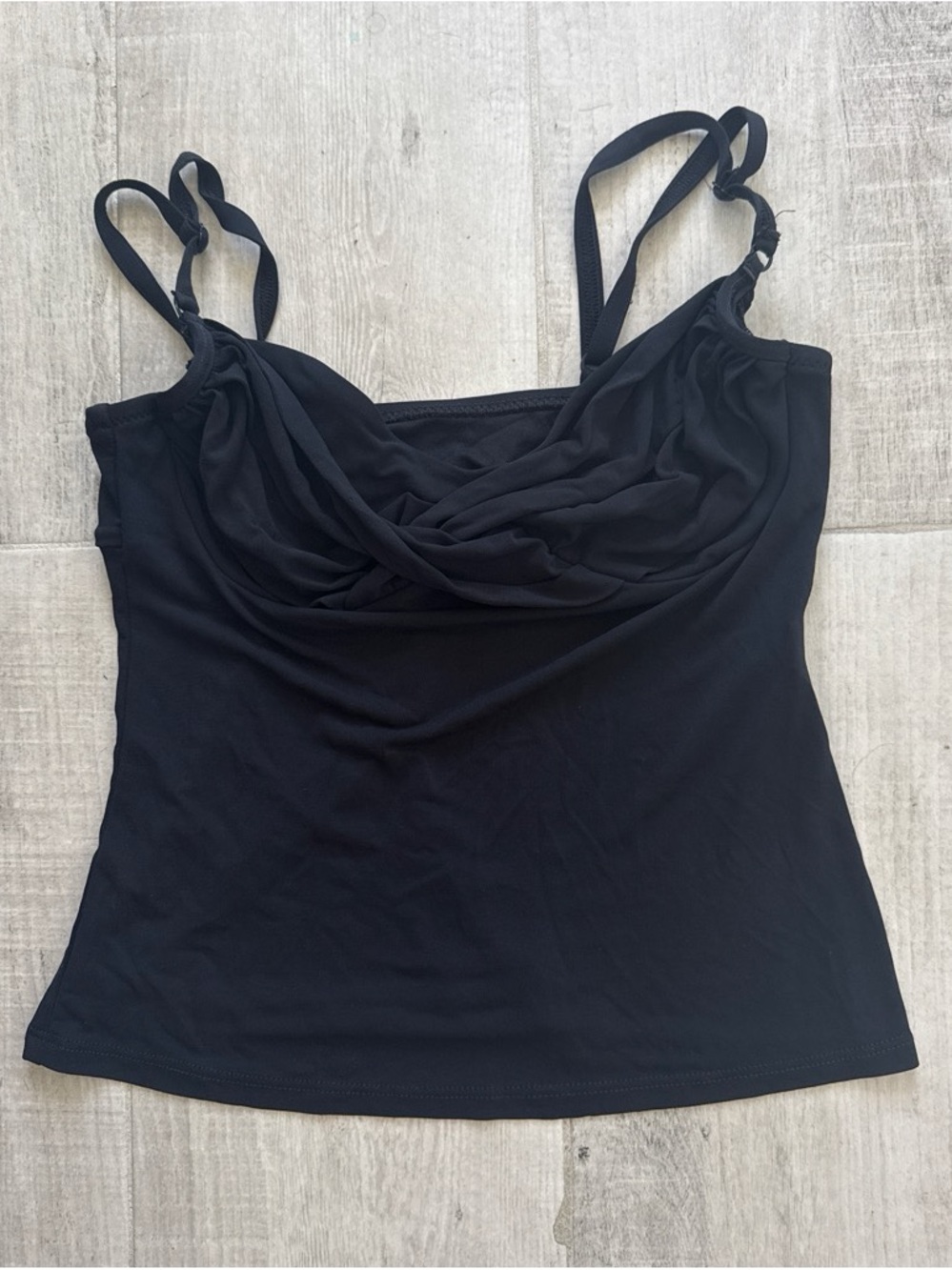 Robin Piccone Black Underwire Ruched Tankini Swimsuit Top M